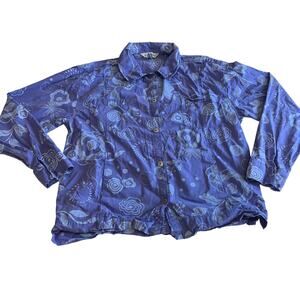 Fresh Produce Purple Floral Printed Long Sleeve Button Up Top Sz XL